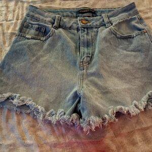 Sincerely Jules high wasted denim short with fray.